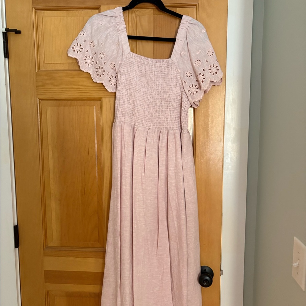 Pink Smocked Dress with Eyelet Sleeves